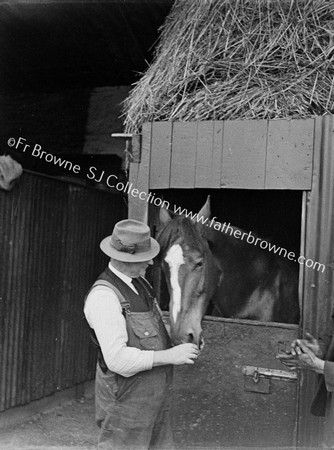 GENT WITH RACEHORSE AT STABLE